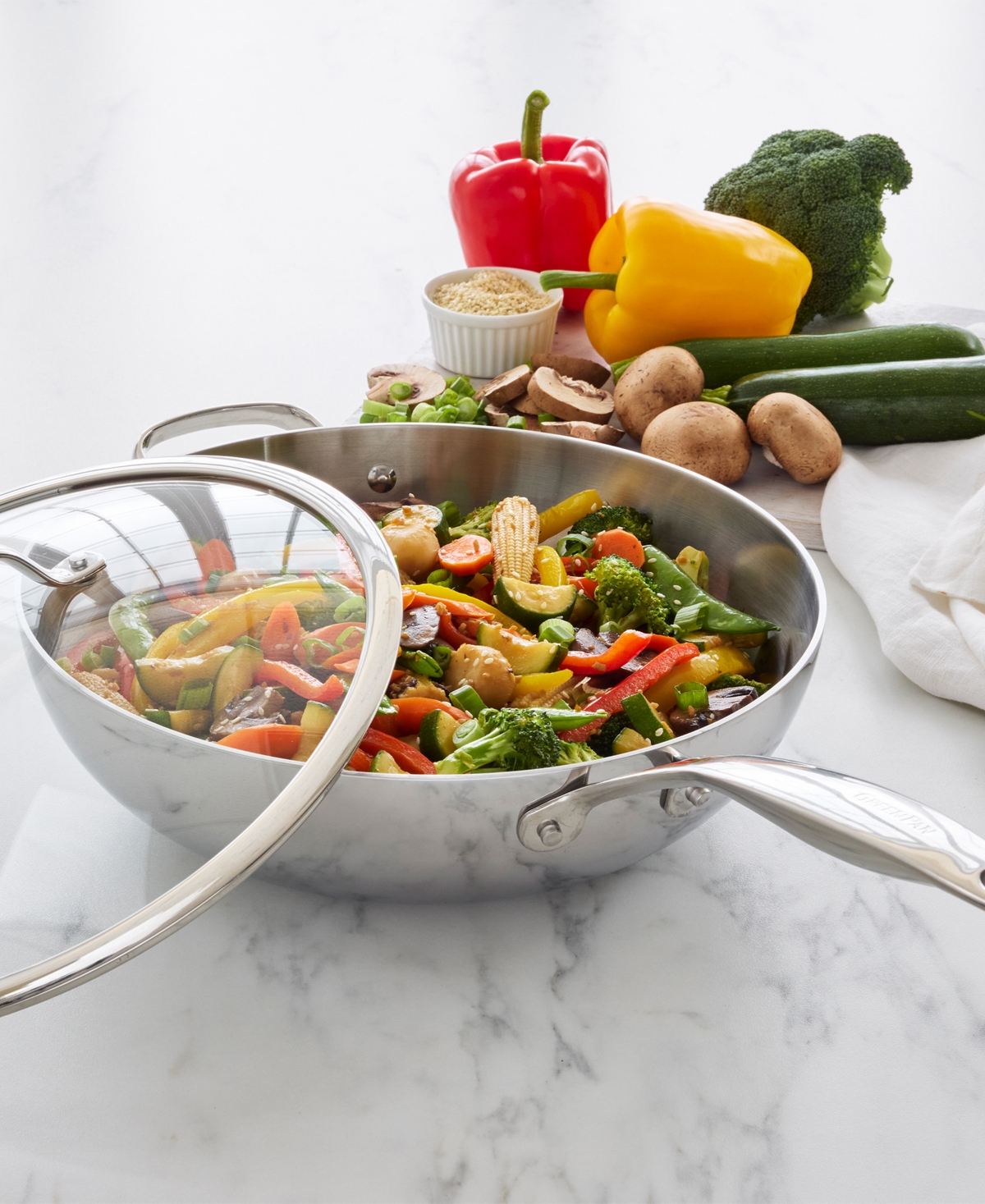 GreenPan Stainless Steel 12" Valencia Pro Uncoated Covered Wok with Lid