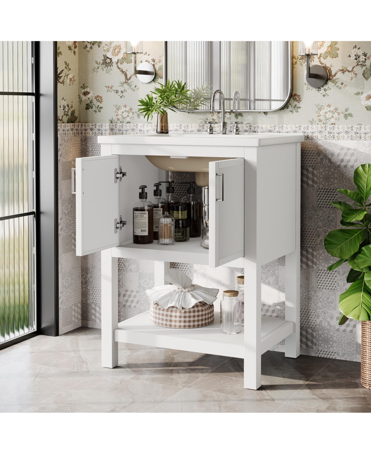 Tribesigns 24" Modern Bathroom Vanity with Sink,2 Doors and 1 Drawer, Freestanding Bathroom Vanities Cabinet Combo