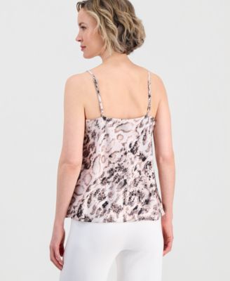 Women's Printed Cowl-Neck Satin Tank Top