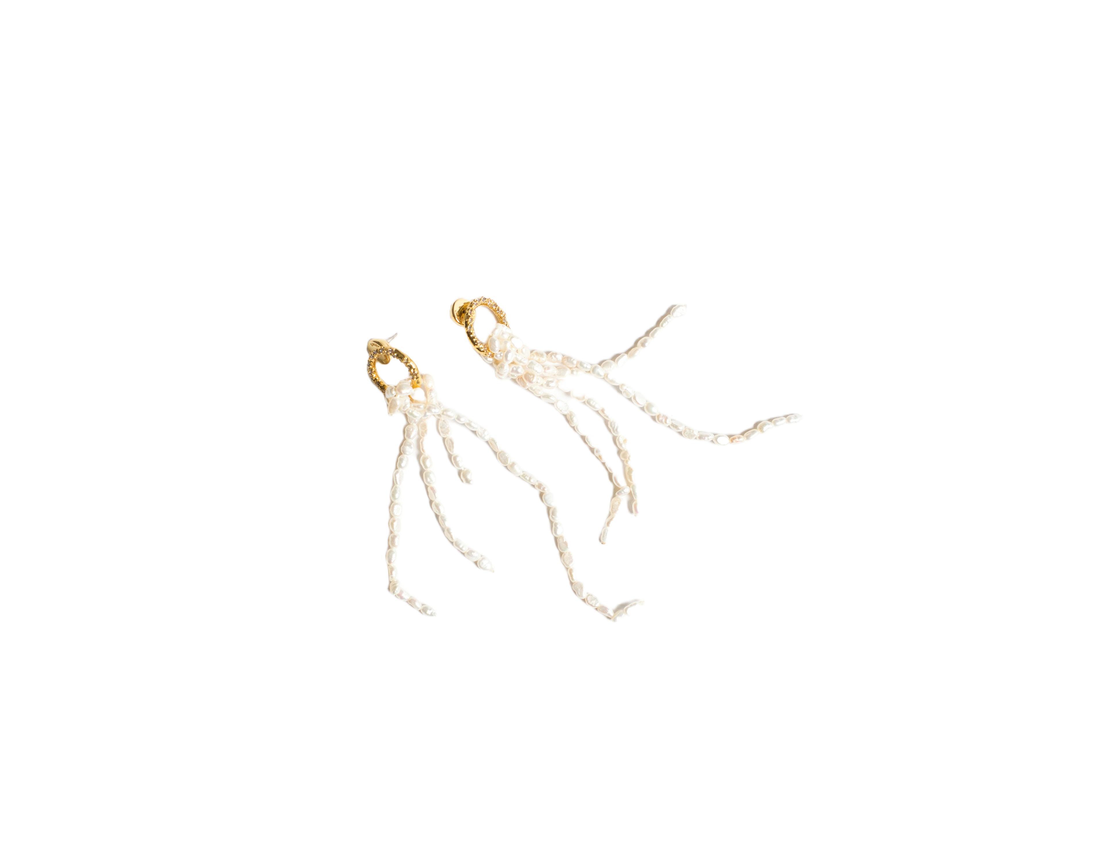 Classicharms Nina Gold Hoop Bead Pearl Tassel Earrings