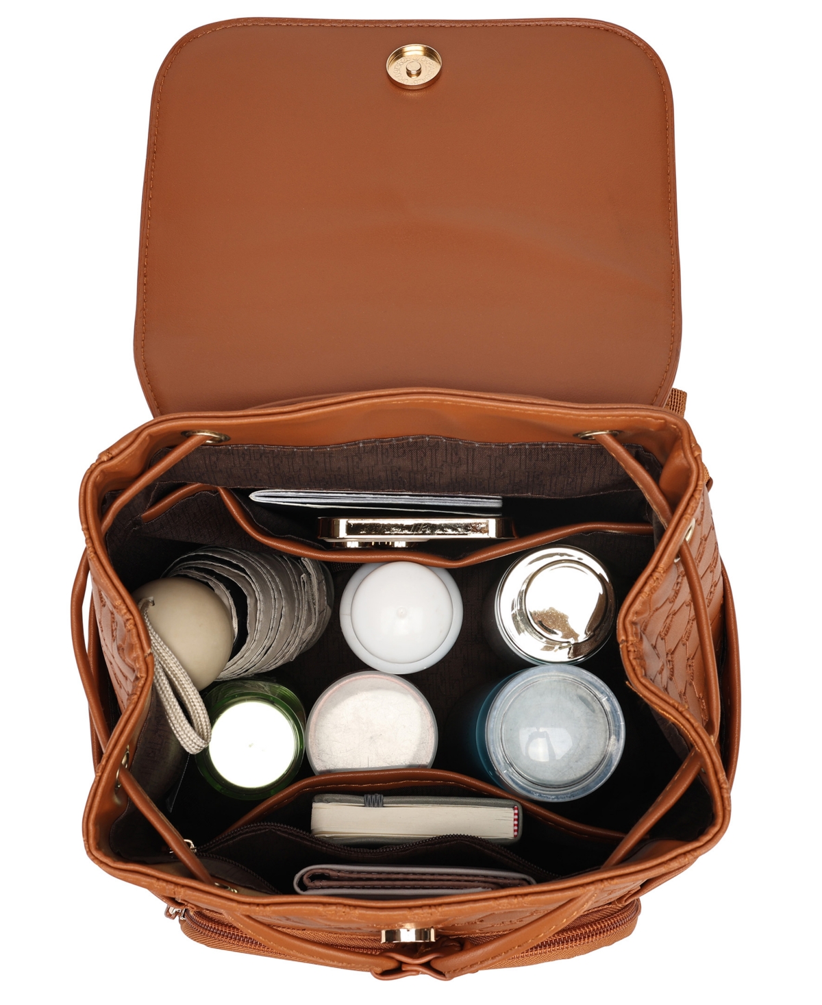 Elle Compass 10l Vegan Leather Monogram Mini Backpack In Brown