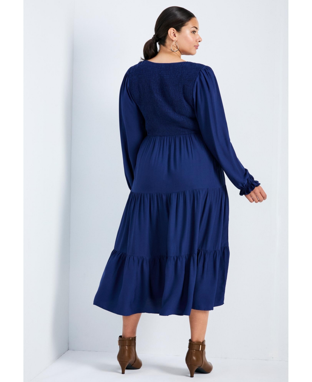 Avenue Women's Plus Indi Puff Sleeve Shirred Dress