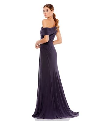 Women's Foldover Off-the-Shoulder Slit Gown
