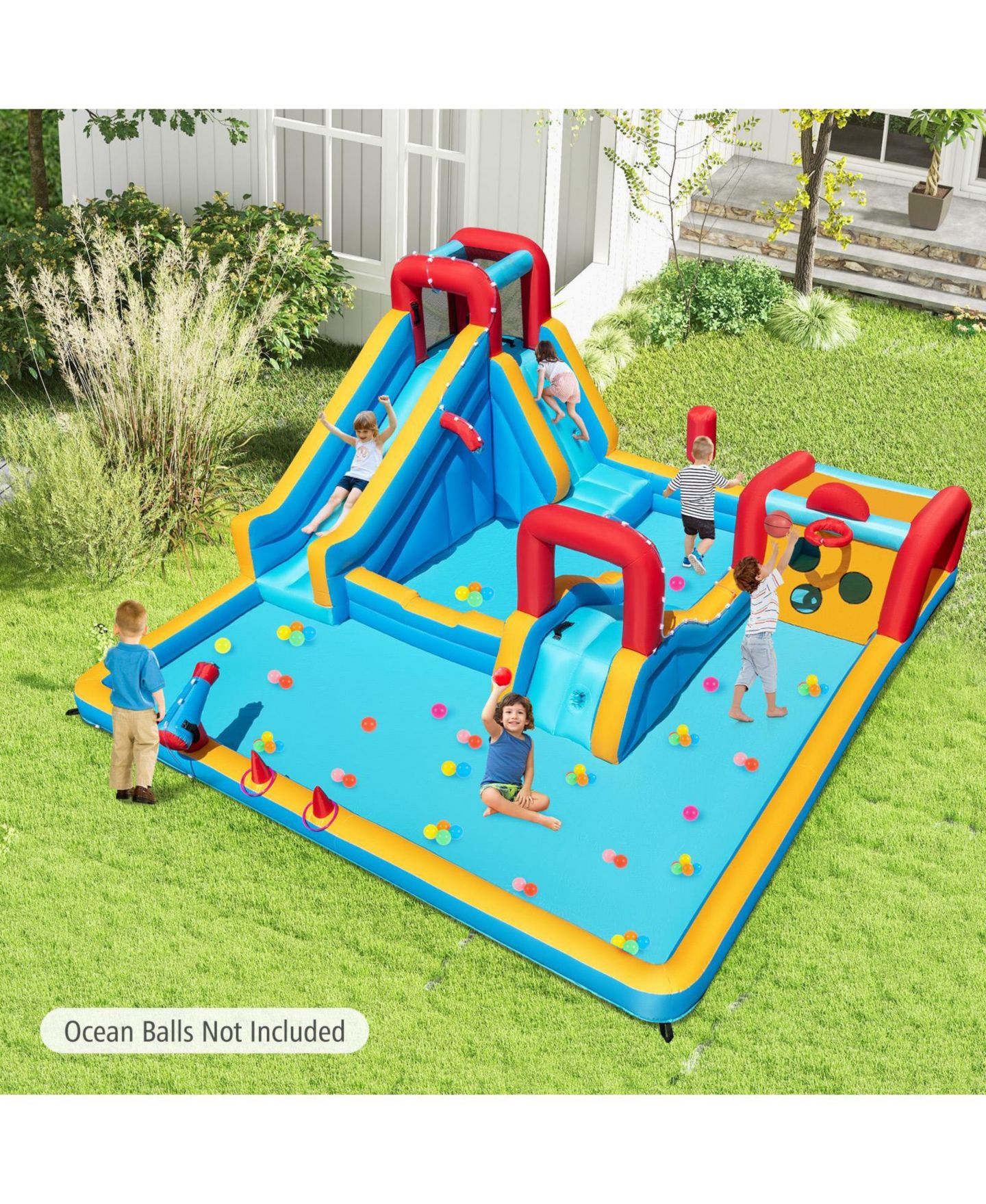 Детская игрушка HONGGE 9-in-1 Inflatable Double Water Slide Park, Accommodates up to 5 Children, Ages 3+, цвет: Colorful — фото 7