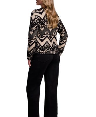 Women's Double-Knit Eyelash Yarn Crew Neck Sweater