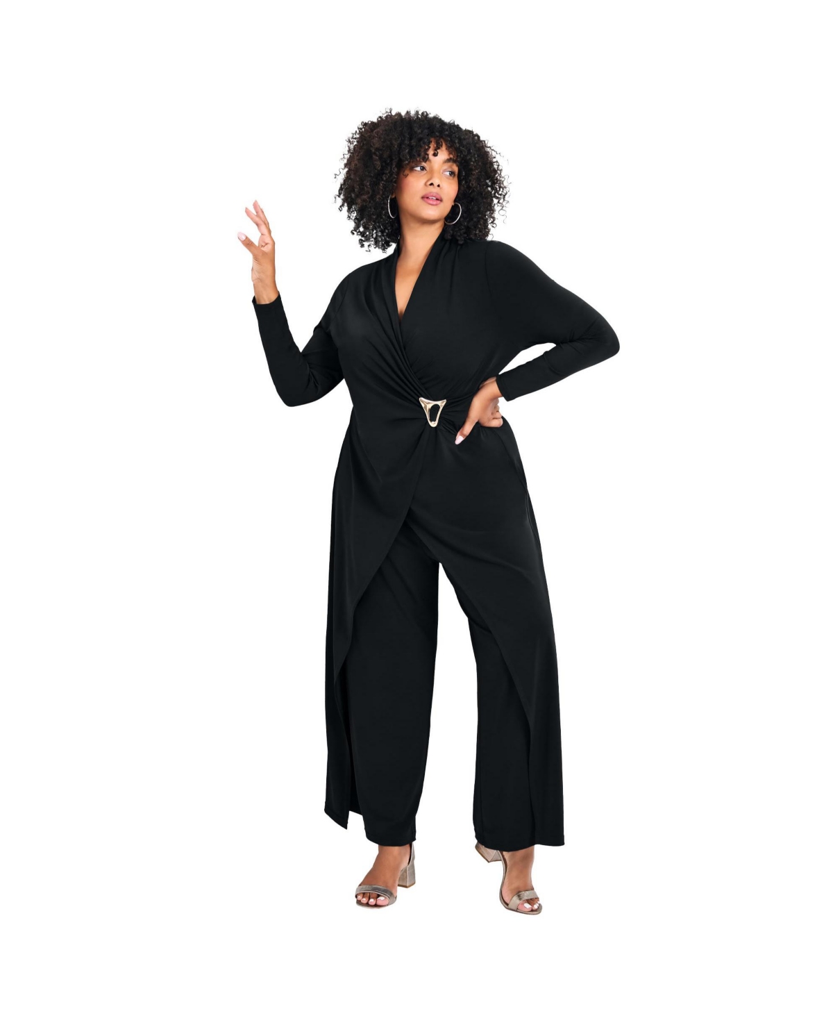 Avenue Women's Plus Glamour Wrap Front Jumpsuit