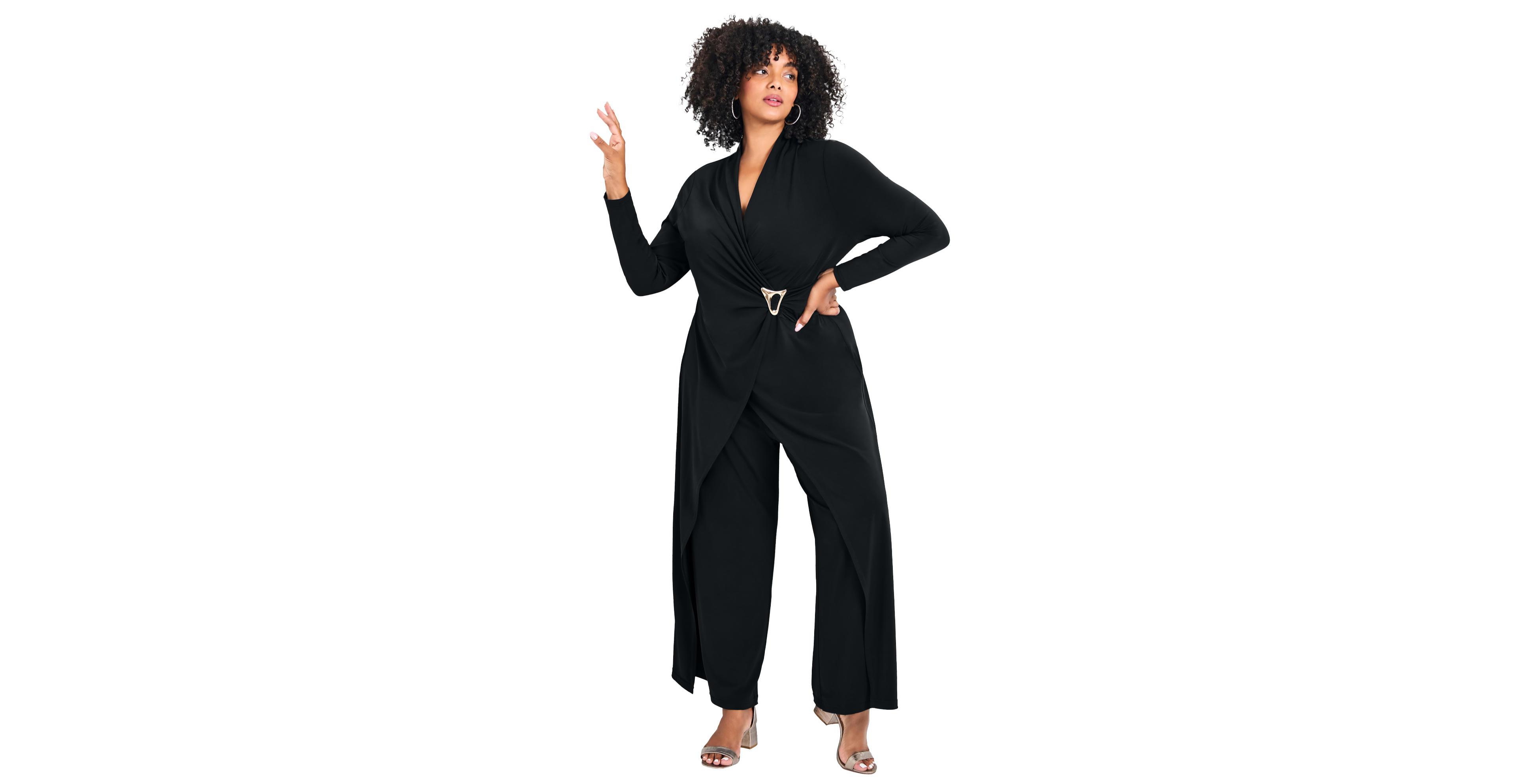 Avenue Women's Plus Glamour Wrap Front Jumpsuit