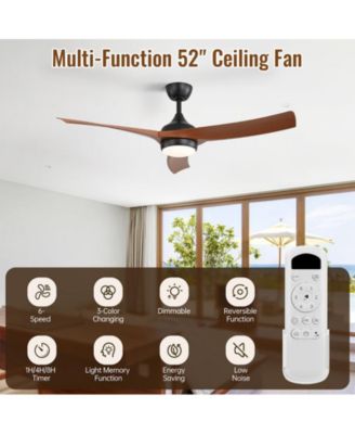 52-inch Modern Black Standard 3-Blade Ceiling Fan With Remote and Led Light