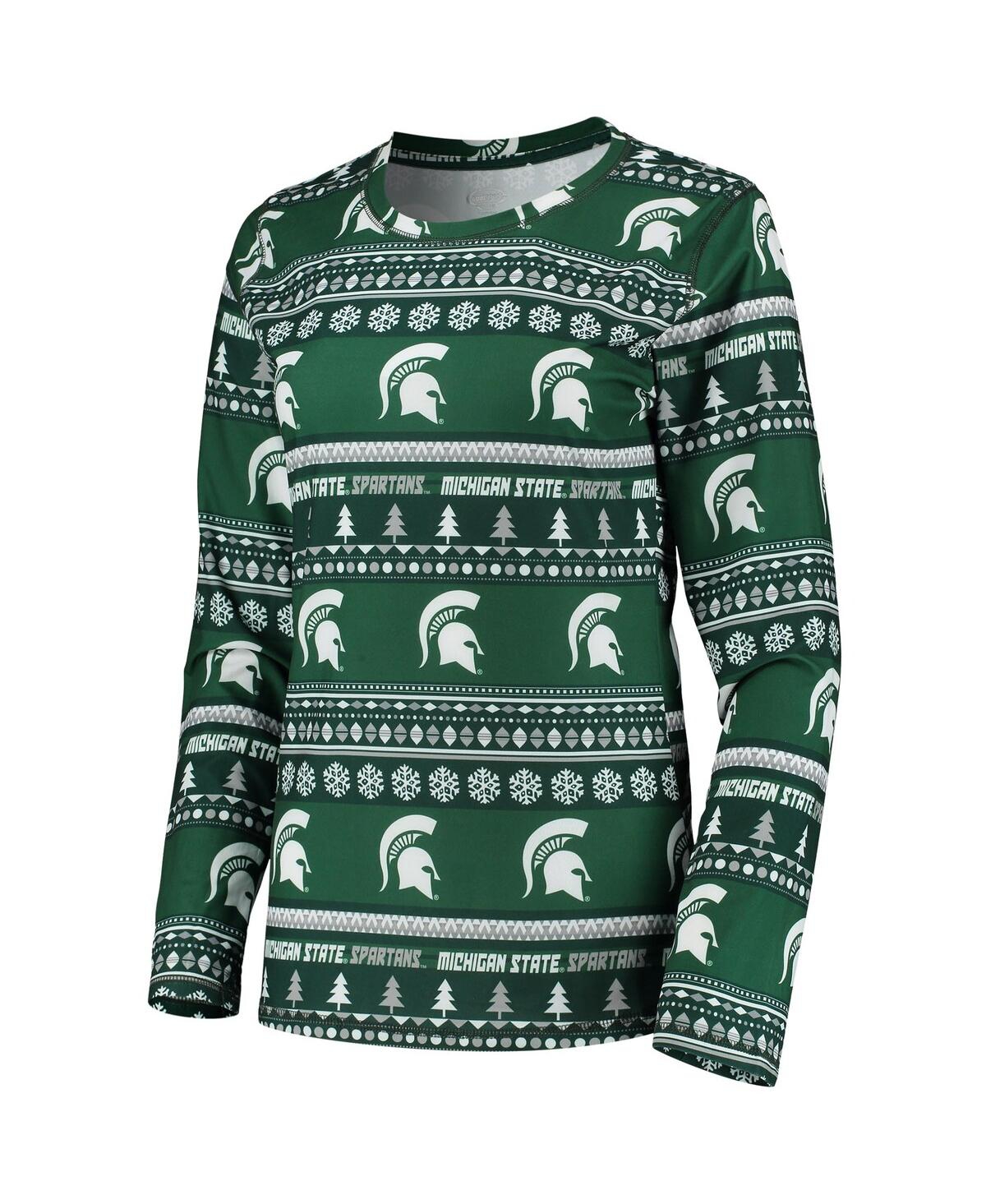 Concepts Sport Women's 2-piece Green Michigan State Spartans Holiday Long Sleeve Top And Pants Sleep Set In Green