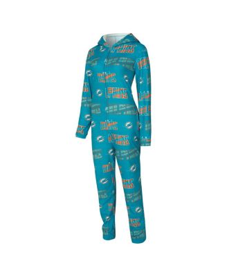 Women's Aqua Miami Dolphins Roadway Allover Print Microfleece Full-Zip Union Suit
