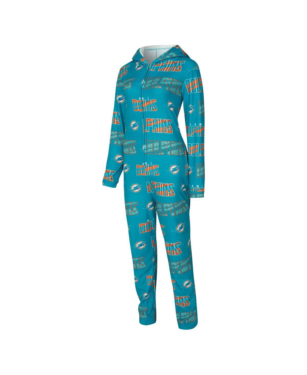 Concepts Sport Women's Aqua Miami Dolphins Roadway Allover Print Microfleece Full-zip Union Suit In Blue