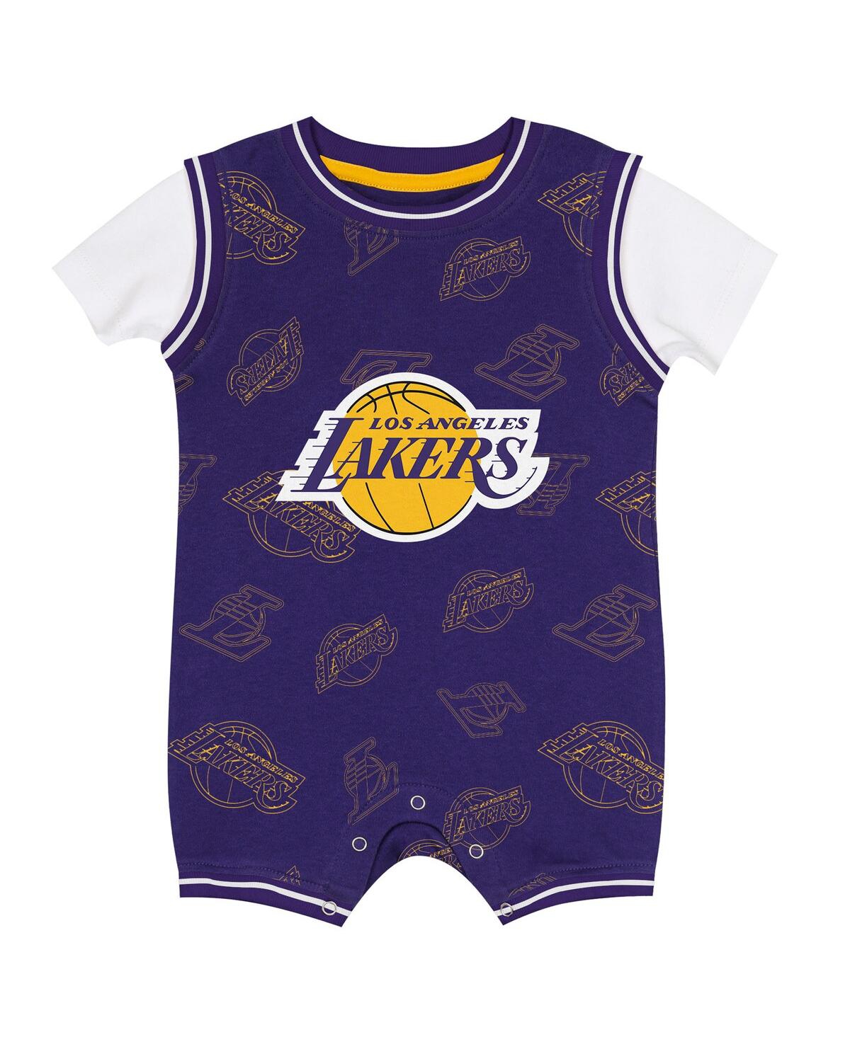 Outerstuff Baby Boys and Girls Purple Los Angeles Lakers Logo Mania Romper