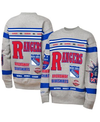Mitchell & Ness - Big Boys and Girls Heather Gray New York Rangers Allover Print Fleece Crewneck Sweatshirt