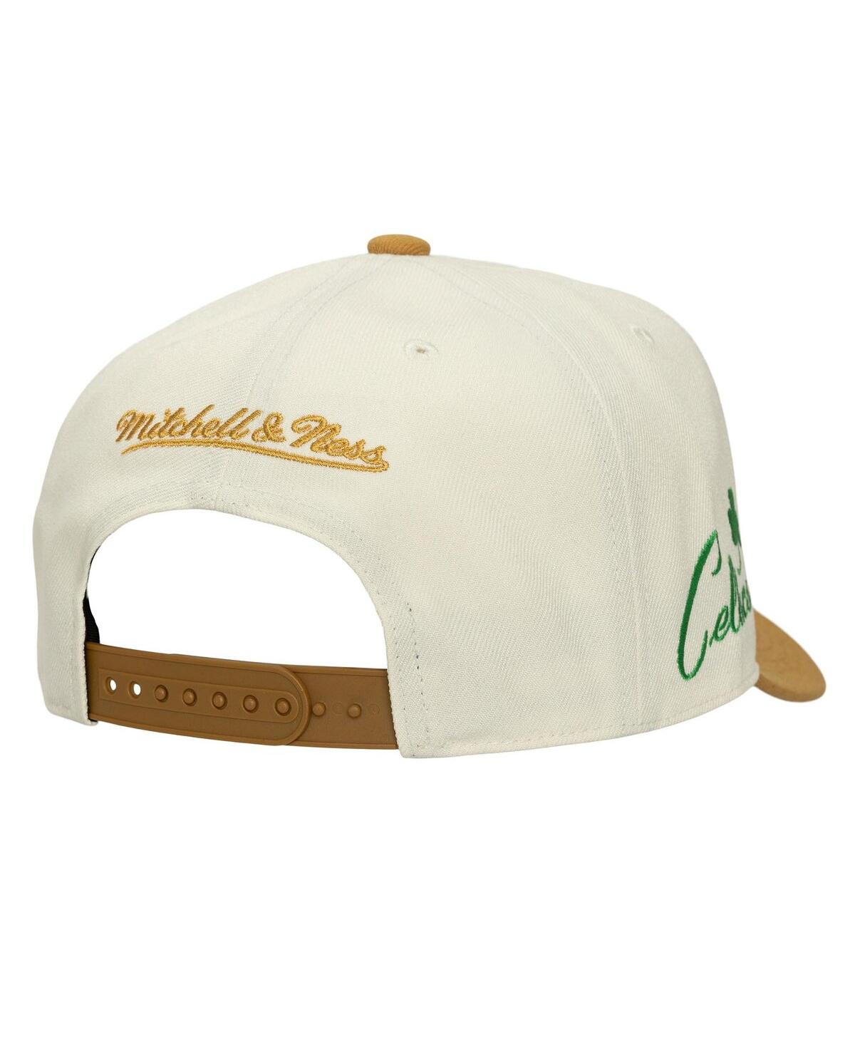 Mitchell & Ness Men's Cream Boston Celtics Ochre Dusted Double Two-toned Pro Crown Adjustable Hat In White