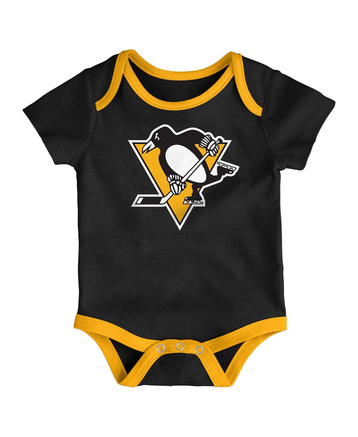 Outerstuff Baby Boys And Girls 3-piece Pittsburgh Penguins Triple Header Bodysuit Set In Multi