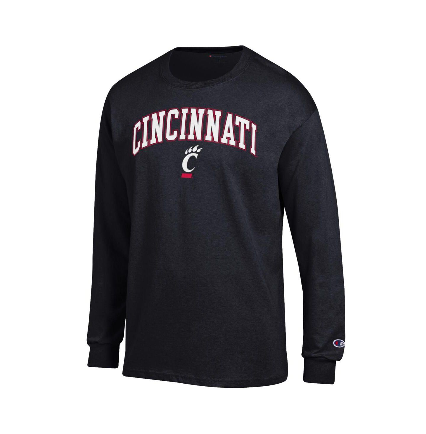 Мужская футболка Champion Red Cincinnati Bearcats Arch Over Logo Long Sleeve, цвет: Чёрный — фото 2