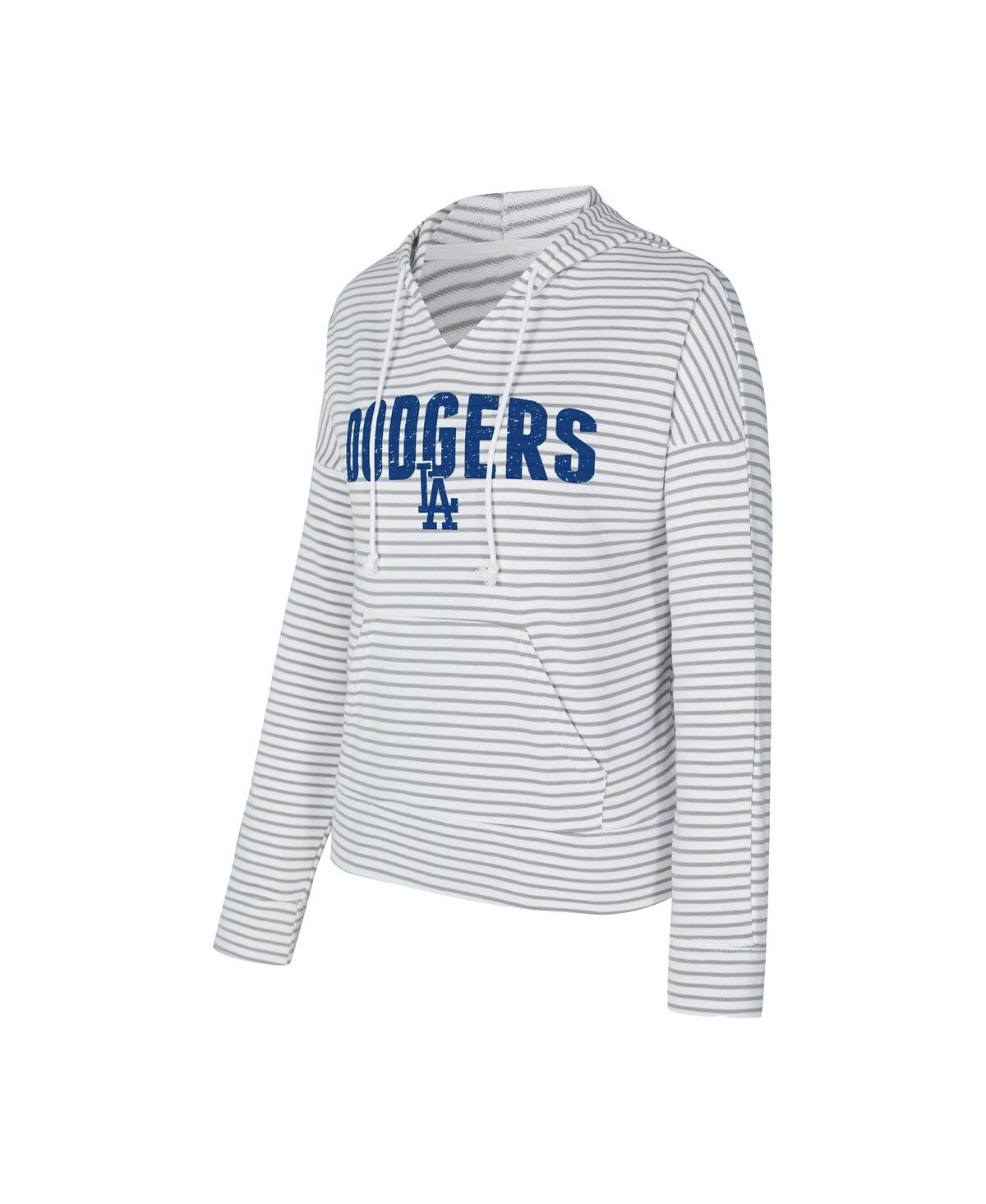 Concepts Sport Women's White/gray Los Angeles Dodgers Liftoff Striped V-neck Hoodie In White