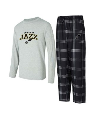 Concepts Sport - Men's Black/Gray Utah Jazz Petition Long Sleeve Top and Plaid Pant Set
