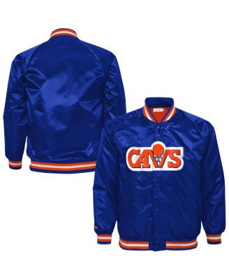 Mitchell & Ness - Big Boys and Girls Blue Cleveland Cavaliers Hardwood Classics Satin Raglan Full-Snap Jacket