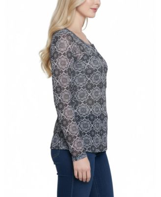 Women's Long Raglan Sleeve Mesh Top