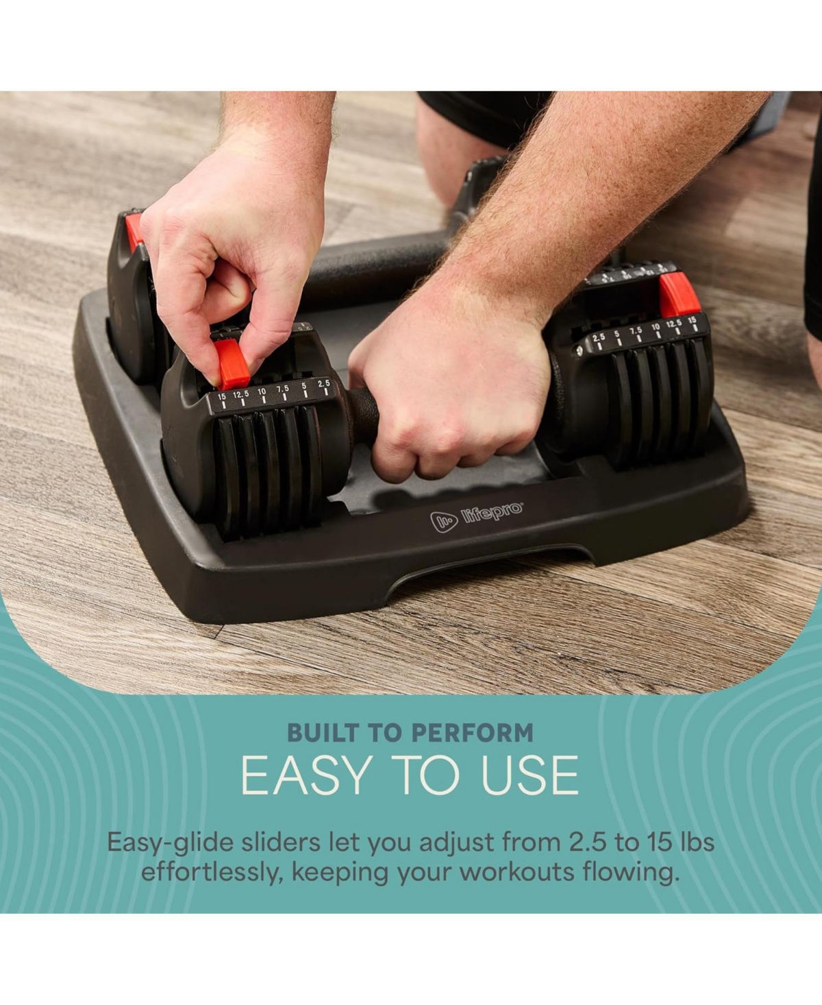 LifePro 15Lbs Adjustable Dumbbells - 6-in-1, Compact, Quick Adjust for Full Body Home Gym Fitness