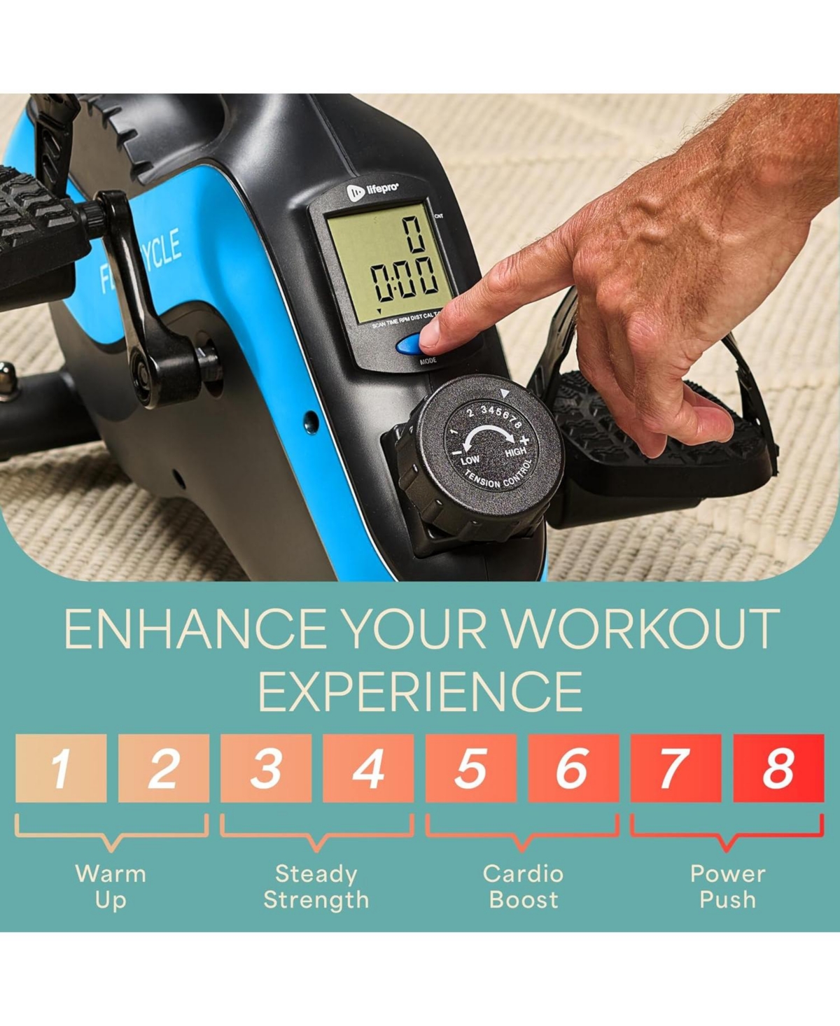 LifePro Under Desk Bike Pedal Exerciser with Resistance Bands, Arm and Leg Mini Stationary Bike, Desk Workout, Fitness App Compatible