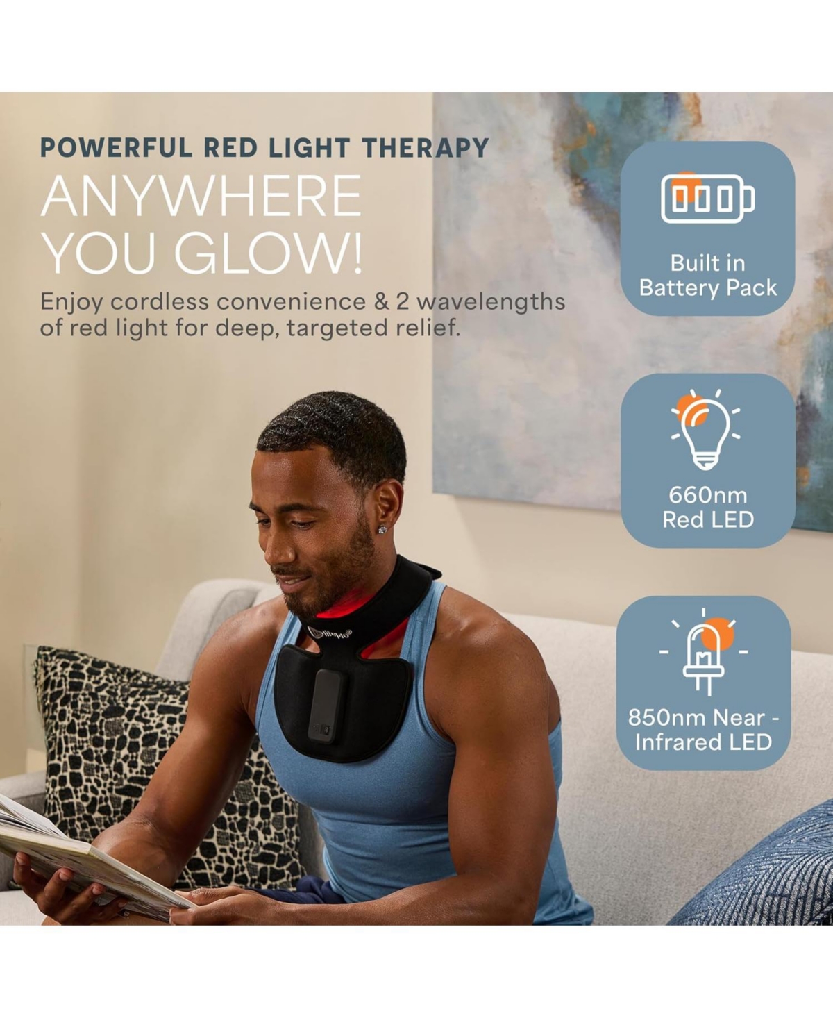 LifePro Compact Red Light Therapy Device for Neck - Rechargeable & Portable Near Infrared Therapy with Multiple Settings
