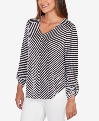 Petite Mitered Scallop Stripe Tunic Top