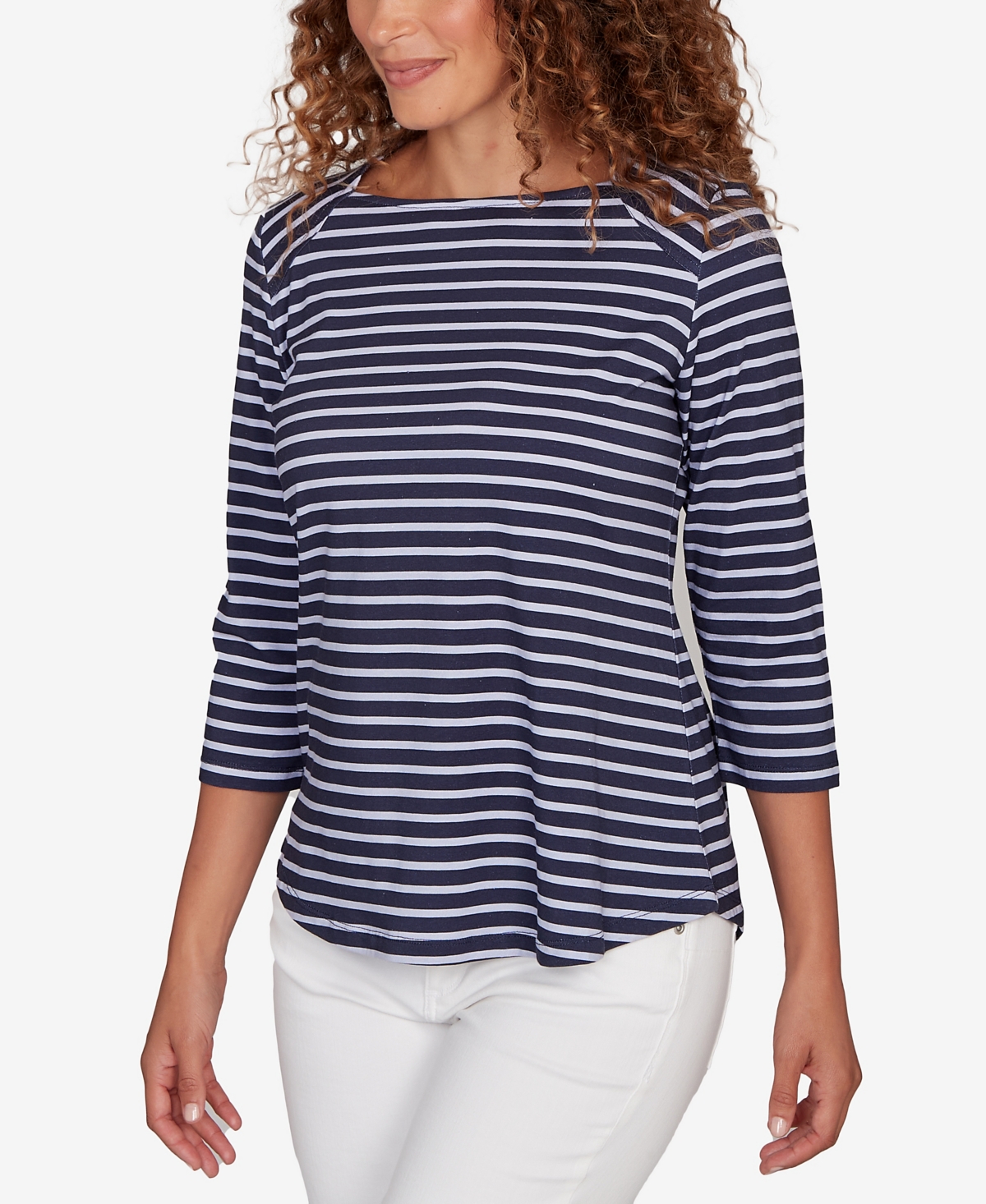 Ruby Rd. Petite Classic Marine Stripe Knit Top In Black