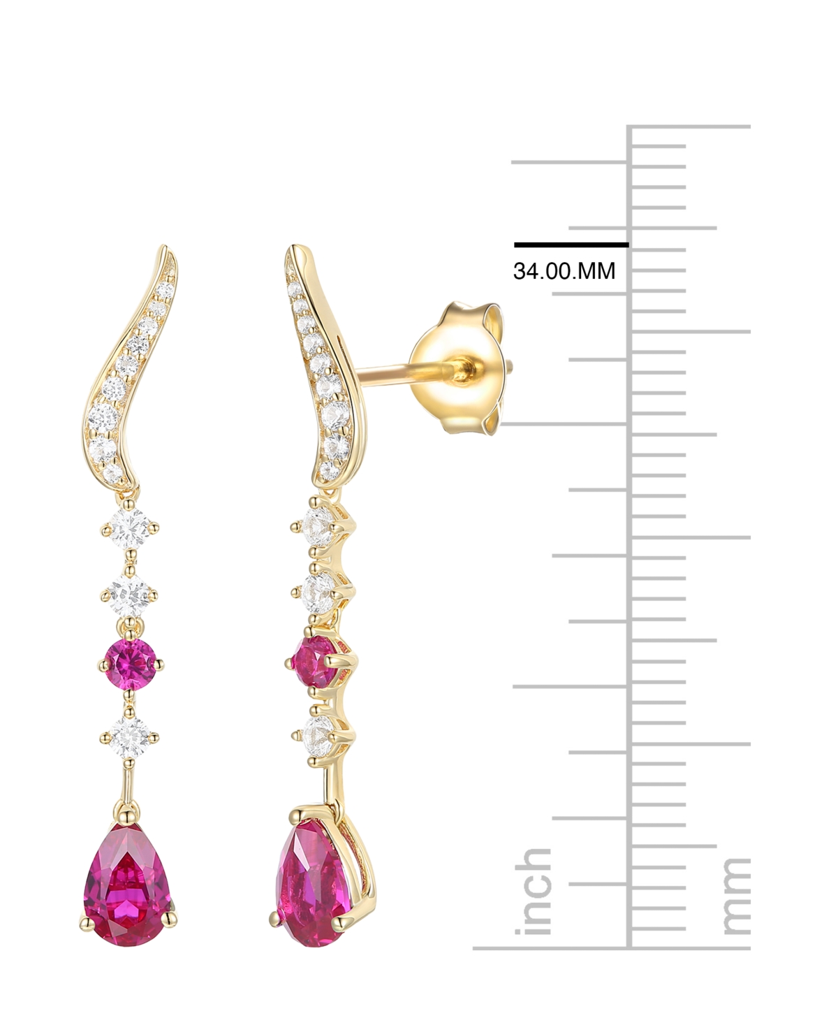 Macy's Lab-grown Ruby (1/6 Ct. T.w.) & White Sapphire (1/2 Ct. T.w.) Earring In 14k Gold Over Sterling Silv In Pink