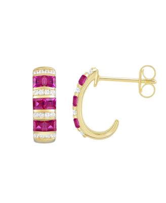 Lab-Grown Ruby (5/8 ct. t.w.) & White Sapphire (1/6 ct. t.w.) Earring in 14k Gold Over Sterling Silver (also in Emerald & Sapphire)