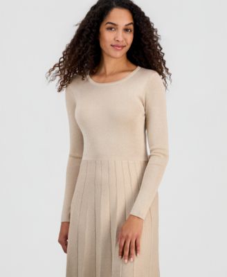 Women's Metallic Long-Sleeve Fit & Flare Dress
