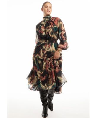 Women's Mock-Neck Chiffon Midi Dress