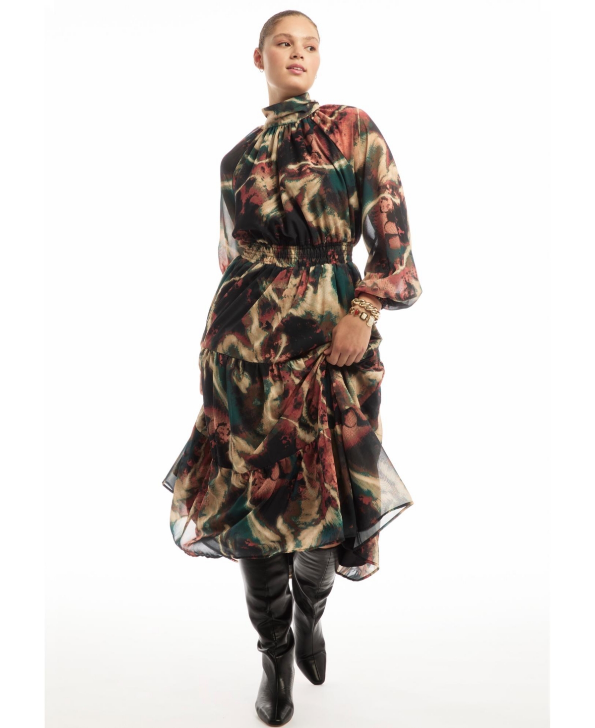 June & Vie Women's Mock-Neck Chiffon Midi Dress