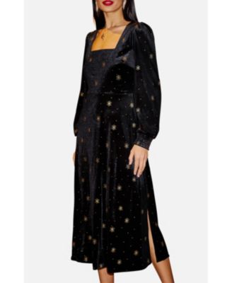 Women's Foil Print Velvet Midi Dress