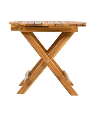 Foldable Acacia Wood End Table - Adjustable & Sturdy