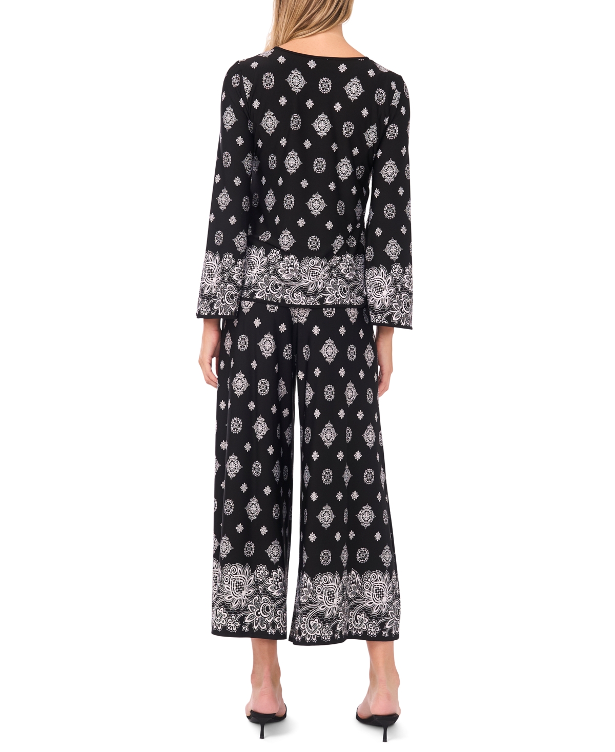 Sam & Jess Women's Slit Bell-sleeve Crewneck Top In Black