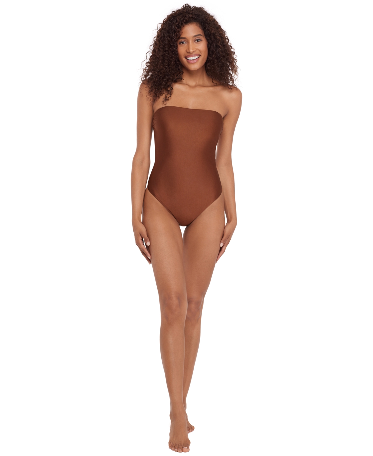 Steve Madden Women's Bandeau Neck One-piece Swimsuit In Brown