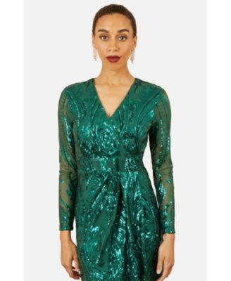 Women's Sequin Midi Long Sleeve Wrap Dress