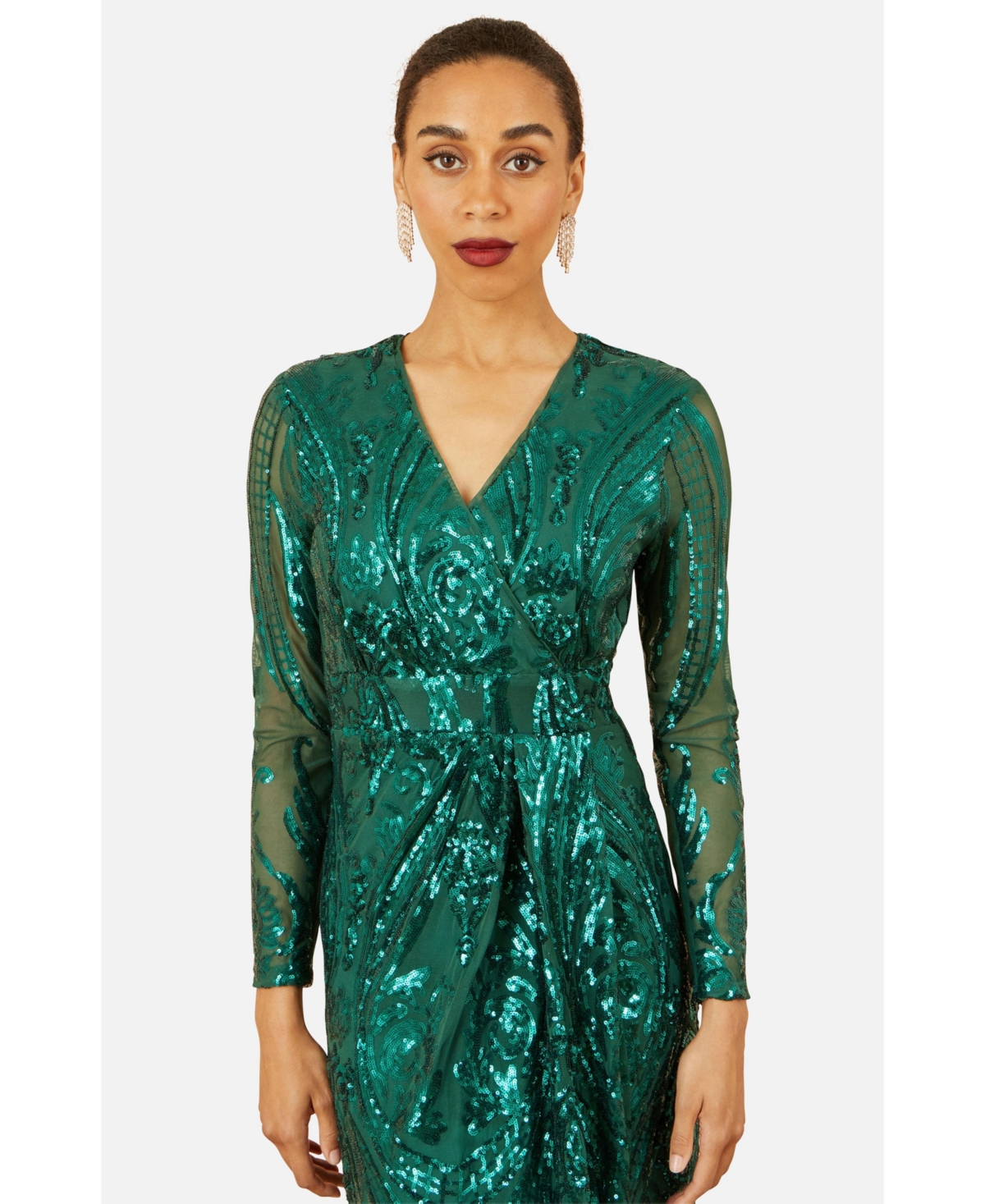 Yumi Women's Sequin Midi Long Sleeve Wrap Dress