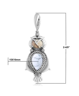 Sterling Silver Picture Jasper and Howlite Owl Pendant Enhancer