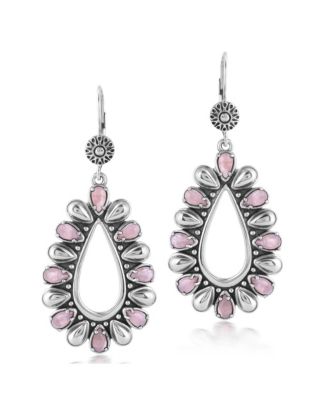 Sterling Silver Rhodochrosite Open Teardrop Pear-Cut Dangle Earrings