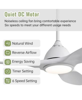 52-inch Modern White 3-Blade Ceiling Fan with Six Speed Remote Control and Timing Function for Indoor