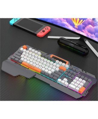 Wired USB Metal Gaming Keyboard and Mouse Set – Mechanical Feel, Esports Ready, White Ash