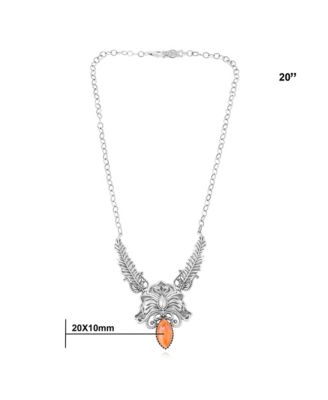 Sterling Silver Orange Spiny Oyster Cactus Flower Marquise Feather Necklace, 20 Inches