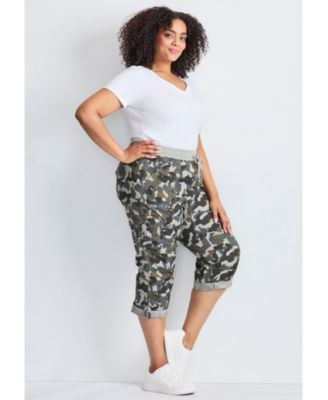 Women's Plus Size Cotton Roll Up Capri