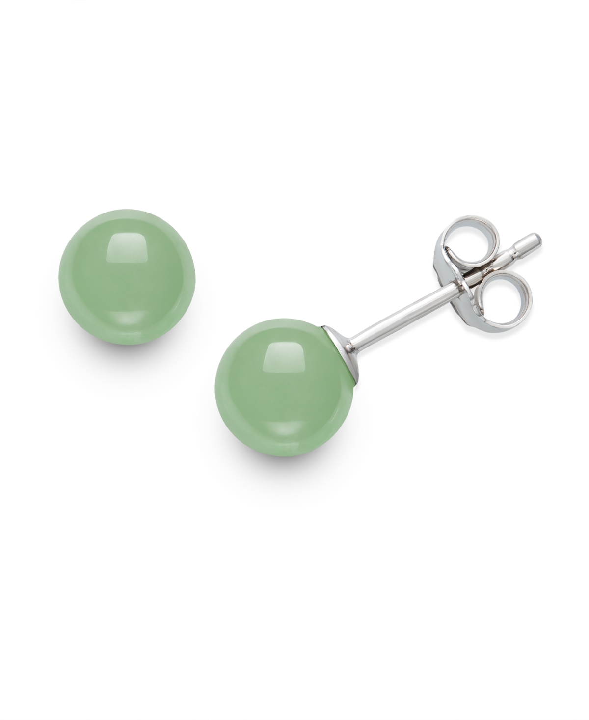 Macy's Cultured Freshwater Pearl (6-7mm) And 6mm Jade Stretch Bracelet And Stud Set In Sterling Silver In Green