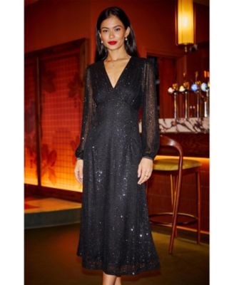 Women's Sequin Long Sleeve Midi Dress