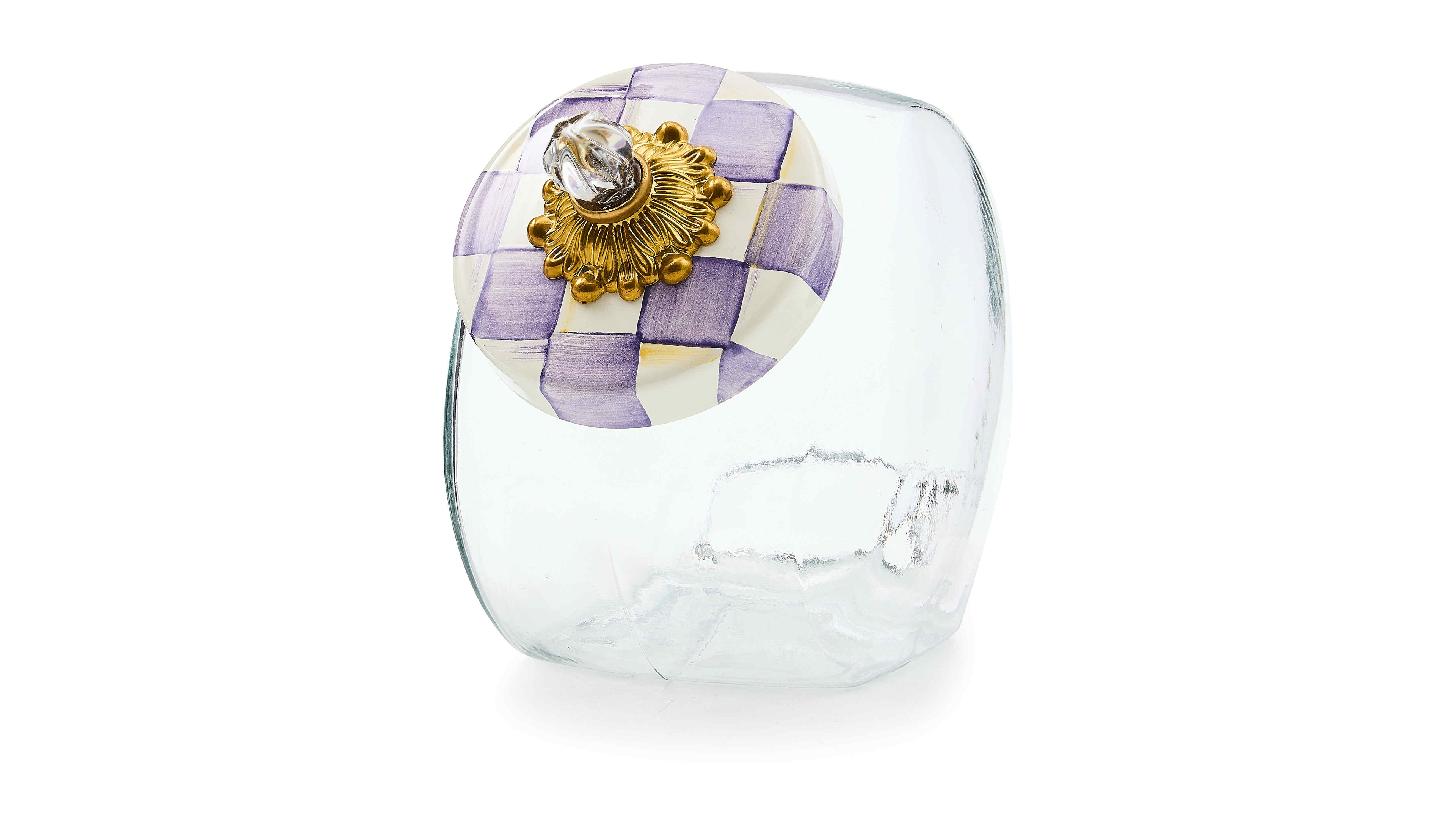 MacKenzie-Childs Handmade Cookie Jar with Violet Check Lid