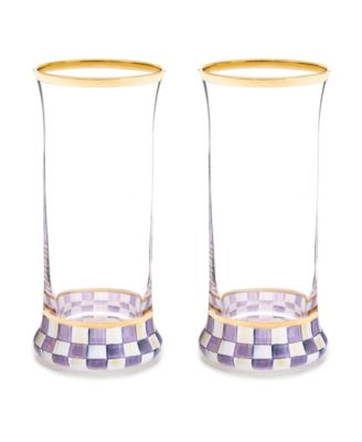 Violet Check Handmade Highball Glasses, Set of 2